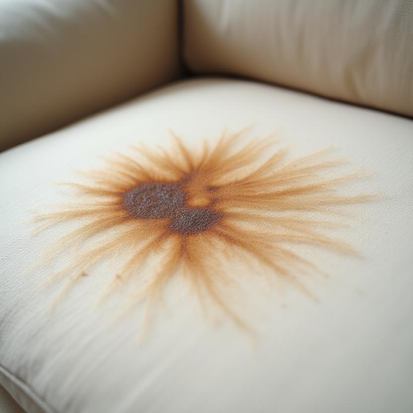 Before upholstery cleaning showing pet stains